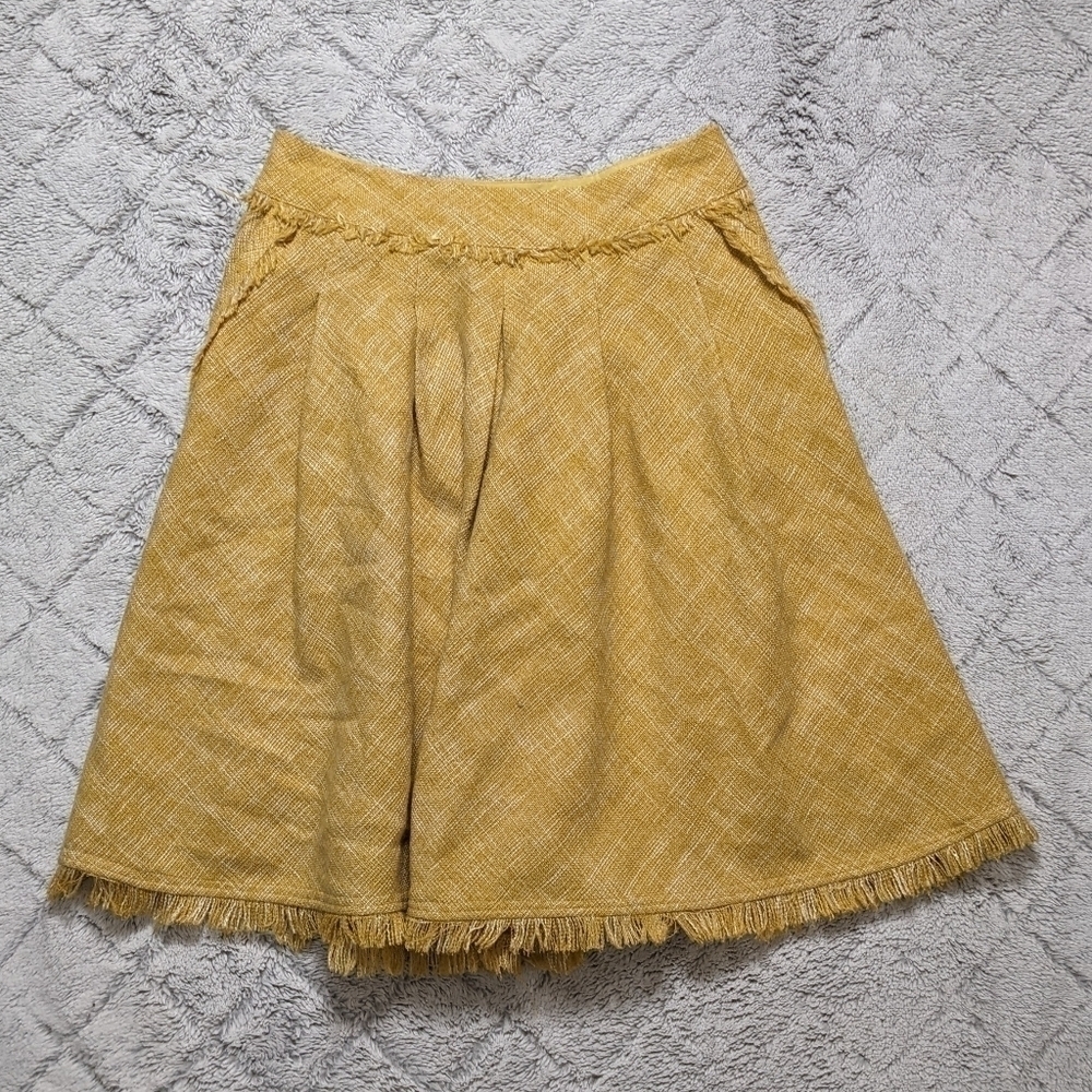 Anthropologie Maeve Skirt Women's 4 Buttered Yellow Tweed Mid Length Pockets
